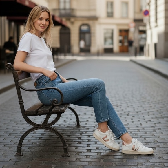 Veja Women V-10 Rose Gold Metallic Sneakers Size 6 - Picture 4 of 9